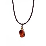Necklace - N68 - Genuine Amber Bead - Hung on a 16" Brown Velvety Flock Cord + 2" Extension Chain ~ Nugget Shape