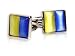 Elegant Blue and Yellow Square Cufflinks Framed silver-tone by Cuff-Daddy