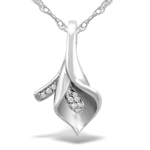 Calla Lily Diamond Pendant 10k White Gold