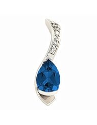 14K White Gold Pear Cut Chatham Created Sapphire and Diamond Pendant -- LIFETIME WARRANTY