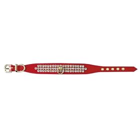 Pet Supply Imports - Red Tahoe 1" Vinyl Collar with three rows of rhinestones Size 14