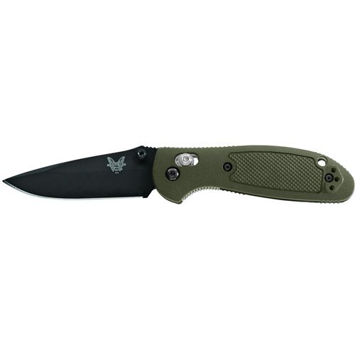 Benchmade Pardue Design Axis Mini-Griptilian Drop-Point Blade with Ambidexterous Thumb Studs and BK1 Coating (Olive Drab Handle)