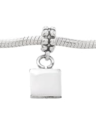 Sterling Silver Flat Engravable Square Dangle Bead Charm