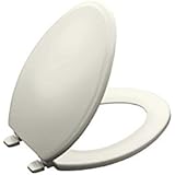 KOHLER K-4694-96 Ridgewood Molded-Wood with Color-Matched Plastic Hinges Elongated Toilet Seat, Biscuit