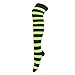 Women’s Extra Long Striped Socks Over Knee High Opaque Stockings (Black & Lime Green)