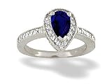 14K White Gold Pear Created Sapphire and Diamond Couture Ring