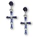 Sterling Silver and Sapphire CZ Cross Pierced Earrings