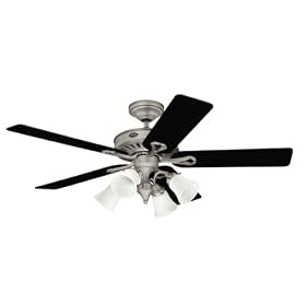 Hunter 20345 Westbury 4-Light 54-Inch 5 Black/Light Cherry Blades Ceiling Fan, Antique Pewter