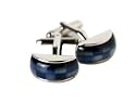 Classy 10 Piece Navy Blue & Gray Catseye Beveled Cufflinks Finished in Silver with Presentation Box