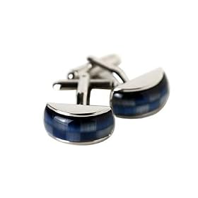 Classy 10 Piece Navy Blue & Gray Catseye Beveled Cufflinks Finished in Silver with Presentation Box
