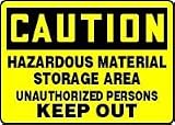 CAUTION HAZARDOUS MATERIAL STORAGE AREA UNAUTHORIZED PERSONS KEEP OUT 10 x 14 Adhesive Vinyl Sign