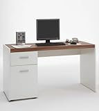 LILLE WHITE w/ Walnut Trim Colour Computer / PC Workstation Table Desk with Drawer and Door by DMF