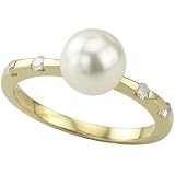 14K Yellow Gold White Pearl & Diamond Ring