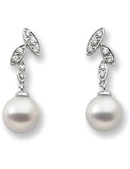 Freshwater Cultured Pearl And Diamond Earring 14K White Gold Pair 7mm 1/10Cttw;P;Freshwater Cultured Pearl And Diamond Earring