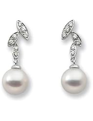 Pair 7Mm 1/10Cttw 14K White Gold Freshwater Cultured Pearl And Diamond Earring