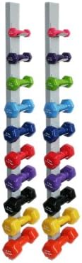 CanDo_ vinyl coated dumbbell - 20 Piece Set with Wall Rack - 2 each 1, 2, 3, 4, 5, 6, 7, 8, 9, 10