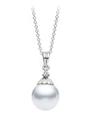 PremiumPearl 9-13mm White South Sea Cultured Pearl Pendant AA+ Quality 14k Gold & Diamonds