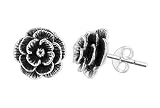 10 MM Antique Finish Flower Sterling Silver Stud Earrings with Post Back Findings