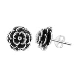 10 MM Antique Finish Flower Sterling Silver Stud Earrings with Post Back Findings