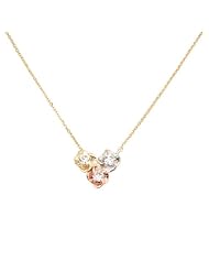 14K Tri Color Yellow White Rose Gold CZ Triple Flower Design Charm Pendant Necklace with Spring-ring Clasp - 17" Inches