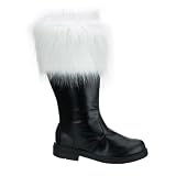 SANTA-100, Men's Costume or Halloween Black Santa Boots with White Fur Trim