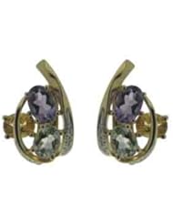 14K Yellow Gold 0.07 ct Opposite Six Two Gemstone Diamond & Amethyst Earrings