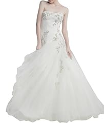Sweetheart Mermaid Beaded Sleeveless Tulle Wedding Dress  with a Brush/Sweep Train 