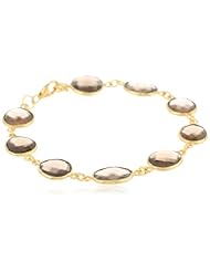 Smokey Quartz Bezel and Gold Plated Sterling Silver Link and Clasp Bracelet, 7.5"