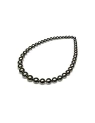 9.5 x 13mm natural color Black Tahitian south sea cultured pearl necklace 17