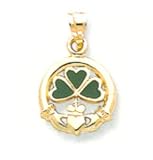 14kt Gold Irish Celtic Clover Enameled Charm Pendant