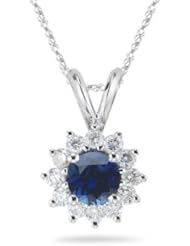 0.24 Cts Diamond & 0.52 Cts Blue Sapphire Cluster Pendant in 14K White Gold