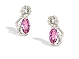 14K White Gold Genuine Marquise Pink Tourmaline and Diamond Earrings