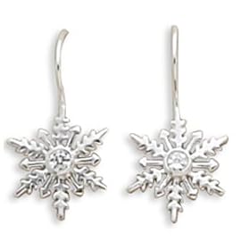 Polished Cz Snowflake Earrings On French Wire (Free Shipping)