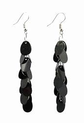 Earrings - E364 - Sequin Dangle - Oval ~ Black