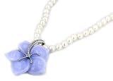 Blue Agate & Diamond Flower Pendant with Pearl Necklace - 17