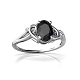 14K White Gold Oval Genuine Black Onyx Ring