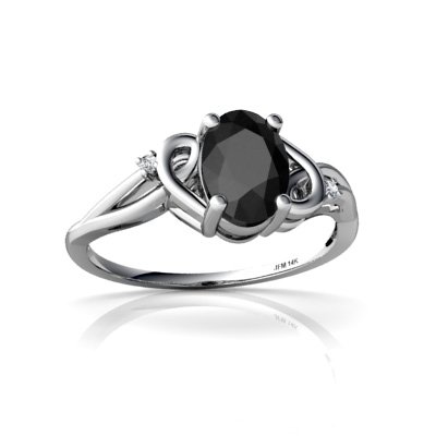 14K White Gold Oval Genuine Black Onyx Ring Size 6.5