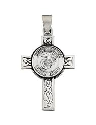 Sterling Silver US Marines Halo Cross Pendant Necklace, 24"