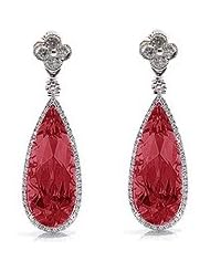 8.44Ct Ruby & VS Diamond Dangling Stud Earrings 14K Gold