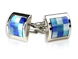 Glacier Blues Catseye Cufflinks in Silver Finish with Presentation Box