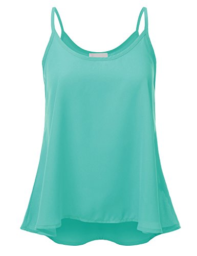 JJ Perfection Women's Solid Woven Sheer Scoop Neck Blouse Tank Top