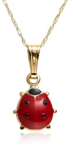 14k Yellow Gold Children's Red Ladybug Pendant, 15