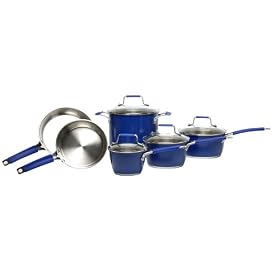 T-Fal Avante Color Clad 10-Piece Stainless-Steel Cookware Set, Blue