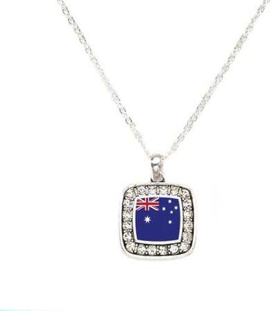 Australia Flag Australian Pride Charm Classic Silver Plated Square Crystal Necklace