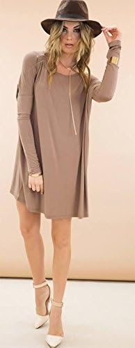wpc USA Women Casual Long Sleeve Long Tunic Solid Top Scoop Neck T-Shirt Dress S- XL Khaki L