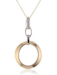 14k Italian Two-Tone Yellow and White Gold Open Circle Pendant Necklace, 18"