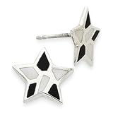 Sterling Silver Onyx & Mother Of Pearl Star Post Earrings QE2713