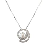 SterlingSilverHexChainwithFreshwaterCulturedButtonandWhiteTopazPaveSwirlPendant,17+1'