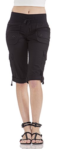 Classic Designs Womens Stretch Poplin Elastic Waist Cargo Capri (S-3X)