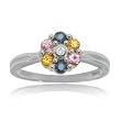 Pink Yellow and Blue Sapphire & Diamond Flower Ring in White Gold